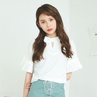Bow Accent Short Sleeve Chiffon Top