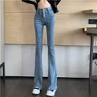 High Waist Washed Seam Front Flared Jeans