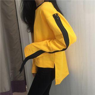Zipper Sleeve Dip Back Pullover