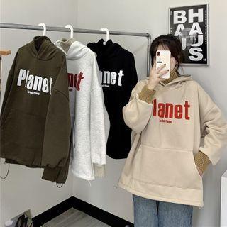 Lettering Mock-turtleneck Hoodie