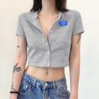 Short Sleeve Applique Crop Shirt