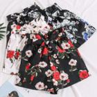 Paperbag-waist Drawcord Floral Shorts