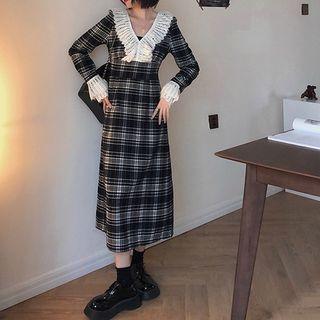 Ruffled Long Sleeve Plaid Dress