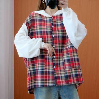 Paneled Plaid Blouse