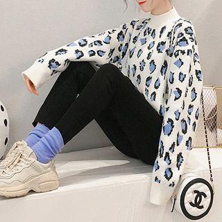 Mock Neck Leopard Patterned Sweater
