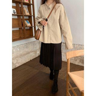 Wrap-front Pleated Midi Skirt