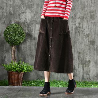Pocketed Midi Corduroy Skirt