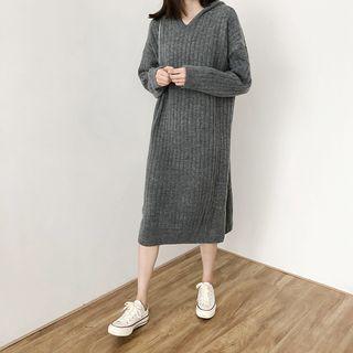 Ribbed Midi Knit Hoodie Dress