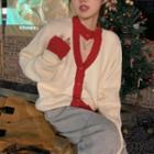Color Block Keyhole Cardigan Red - One Size