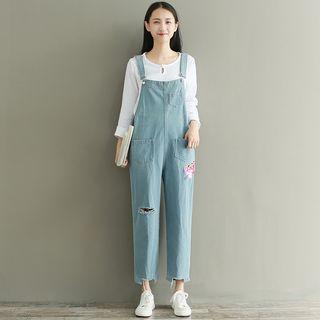 Embroidered Distressed Jumper Pants