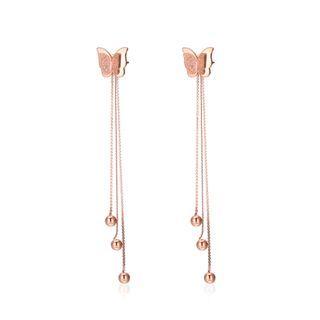 Simple And Elegant Plated Rose Gold Butterfly Tassel 316l Stainless Steel Earrings Rose Gold - One Size