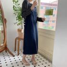 Denim H-line Long Overall Dress Dark Blue - One Size