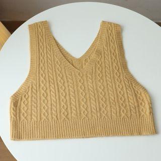 V-neck Plain Cropped Sweater Vest
