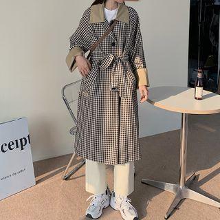 Single Breasted Plaid Coat Plaid - Black & White - One Size
