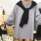 Set: Plain Long-sleeve Dress + Shawl