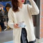 Long-sleeve Cable Knit Split Sweater