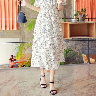 Tiered-hem Dotted Long Dress