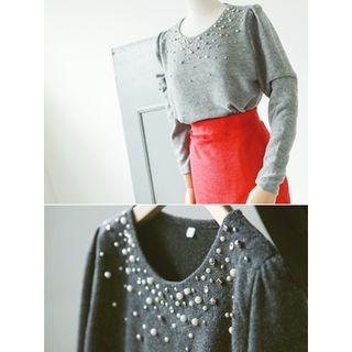 Beaded Round-neck Knit Top