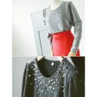 Beaded Round-neck Knit Top