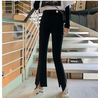 Irregular Hem Cropped Boot-cut Pants