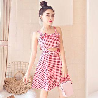 Strappy Cutout Plaid A-line Dress