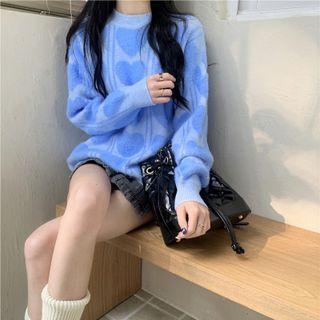 Round Neck Heart Pattern Sweater