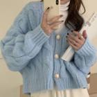 Golden Large Circle Buckle Cardigan V-neck Knit Jacket