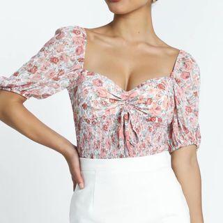 Short Sleeve Square-neck Floral Print Top