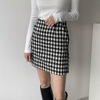 Houndstooth Tweed Miniskirt