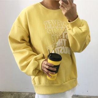 Balloon-sleeve Lettering Fleece-lined Sweatshirt