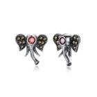 925 Sterling Silver Vintage Fashion Elephant Red Cubic Zircon Stud Earrings Silver - One Size