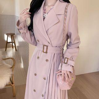Belted Pleated-panel Long Trench Coat