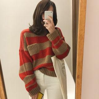 Pocket-detail Striped Knit Top