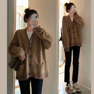 Plain Cardigan / Cropped Boot-cut Jeans / Set
