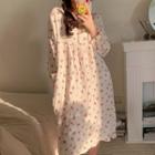 Floral Print Long-sleeve Midi Sleep Dress As Shown In Figure - One Size