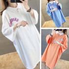 Lettering Collared 3/4-sleeve T-shirt Dress