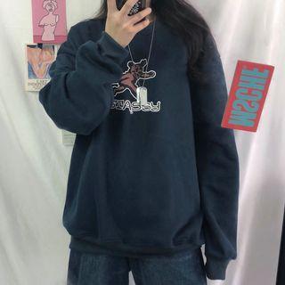 Bear Print Pullover Navy Blue - One Size