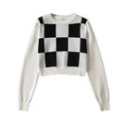 Checkerboard Pattern Cropped Sweater