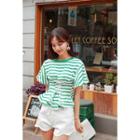 Bell-sleeve Lace-up Front Stripe Top