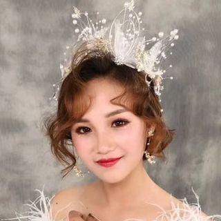 Wedding Set: Embellished Branches Tiara + Hoop Earring Tiara & Clip On Earring - One Size