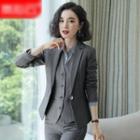 Single-button Blazer / Dress Pants / V-neck Vest / Pencil Skirt / Blouse / Set
