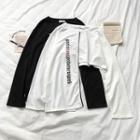 Lettering Two-tone Irregular Hem Long-sleeve T-shirt