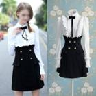 Mock Two-piece Long-sleeve Mini A-line Collared Dress