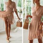 Short-sleeve Tie-waist Floral Print Mini A-line Dress
