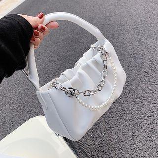 Chain Faux Pearl Shirred Crossbody Bag