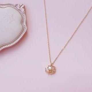 Rhinestone Moon & Star Pendant Necklace 1 Piece - Necklace - Gold - One Size
