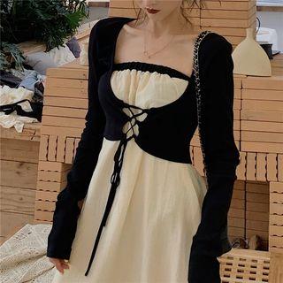 Asymmetric Midi Tube Dress / Lace-up Cropped Light Jacket