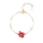 Fashion Elegant Plated Gold Enamel Red Flower Cubic Zirconia Bracelet Golden - One Size