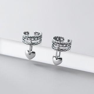 925 Sterling Silver Heart Ear Cuff 1 Pair - Silver - One Size