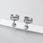 925 Sterling Silver Heart Ear Cuff 1 Pair - Silver - One Size
